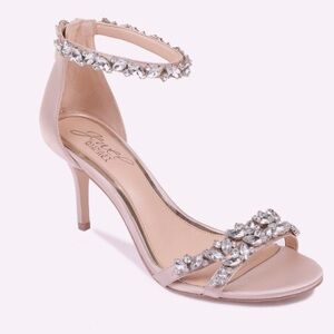 Badgley Mischka Blush Pink Satin Crystal Ankle-Strap Heels